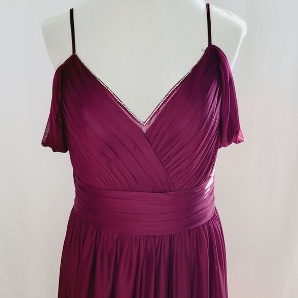 Allure Bridesmaid 1611 Off the Shoulder Stretch Chiffon Gown Burgandy Size 12 - Picture 2 of 10